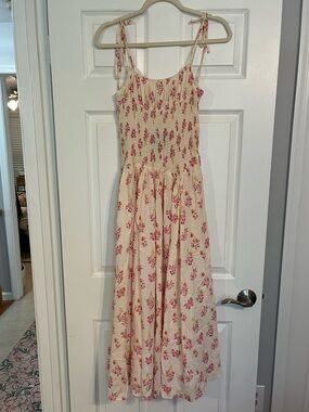 NWT VRG GRL Cream Floral Maxi Dress with Pink Print